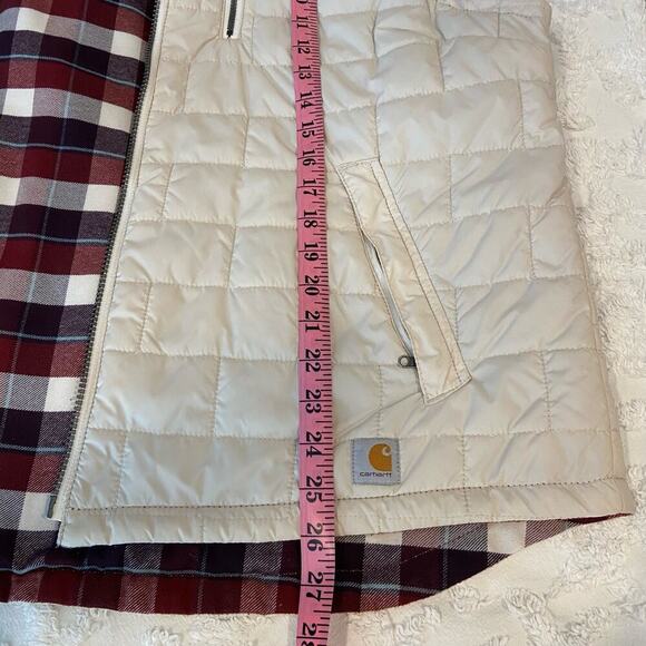 CARHARTT Mens Vest Reversible Quilted Bone/Plaid Red Burgandy Sz XL Lightweight - Picture 11 of 12